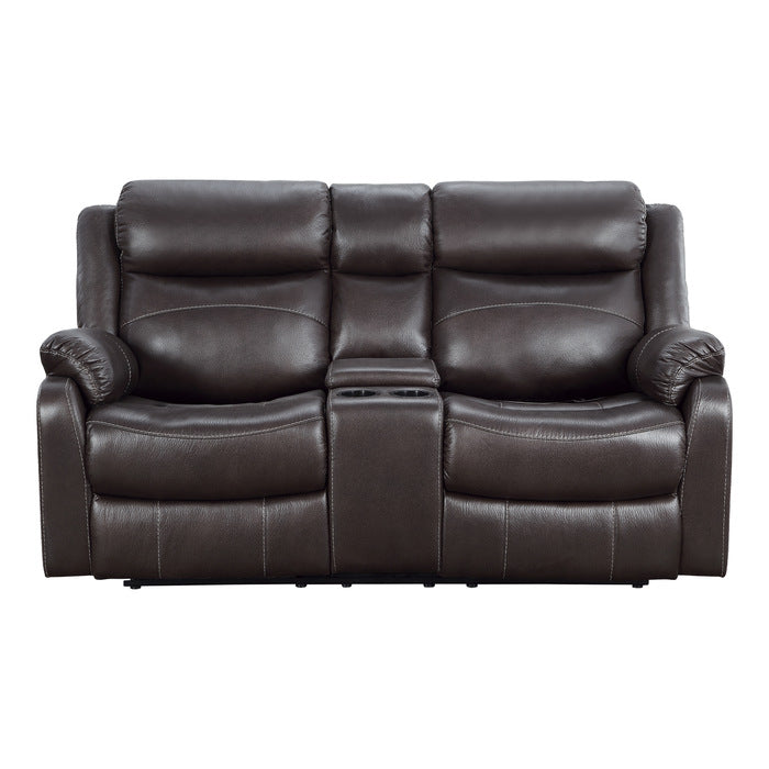 Homelegance - Yerba Double Lay Flat Reclining Love Seat With Center Console In Dark Brown - 9990Db-2