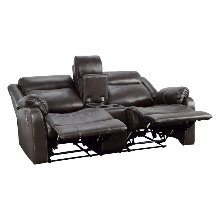 Homelegance - Yerba Double Lay Flat Reclining Love Seat With Center Console In Dark Brown - 9990Db-2