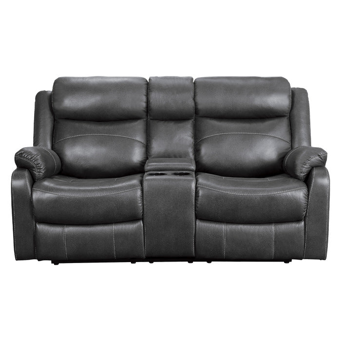 Homelegance - Yerba Double Lay Flat Reclining Love Seat With Center Console In Dark Grey - 9990Gy-2