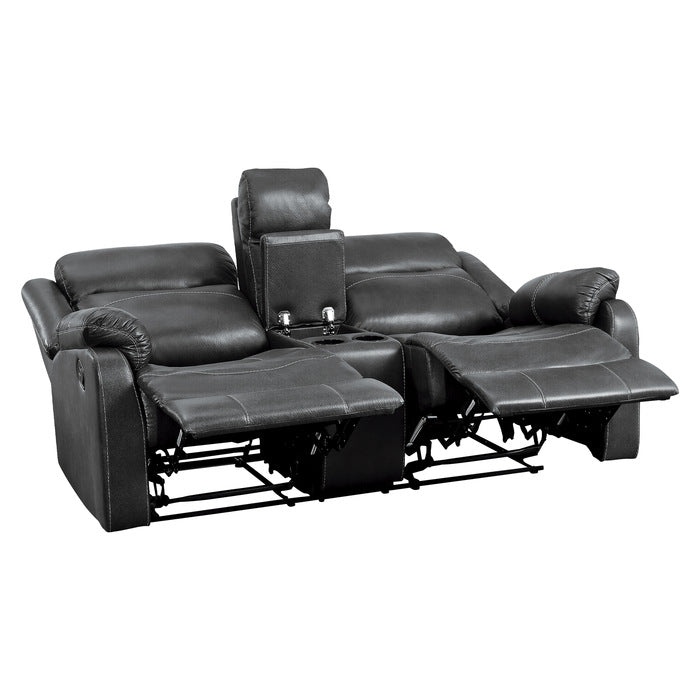 Homelegance - Yerba Double Lay Flat Reclining Love Seat With Center Console In Dark Grey - 9990Gy-2