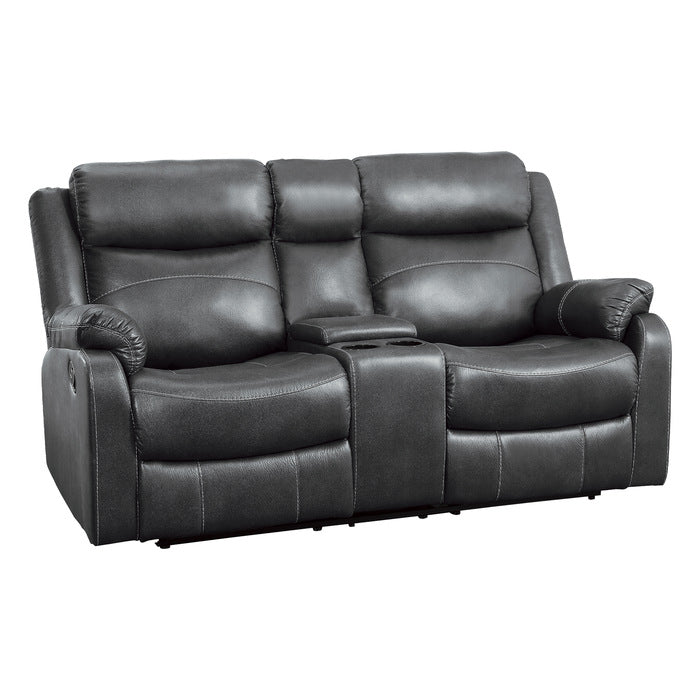 Homelegance - Yerba Double Lay Flat Reclining Love Seat With Center Console In Dark Grey - 9990Gy-2