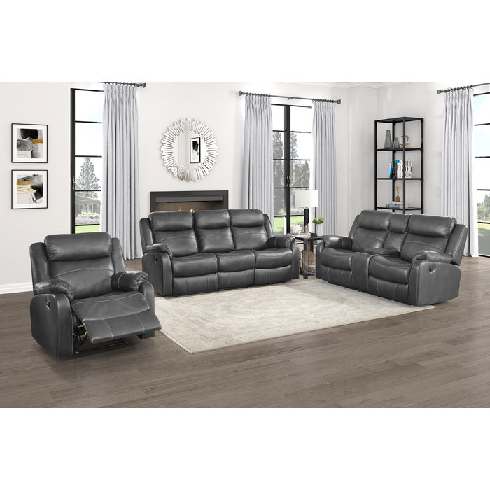 Homelegance - Yerba Double Lay Flat Reclining Love Seat With Center Console In Dark Grey - 9990Gy-2