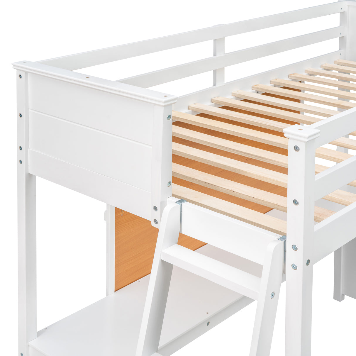 Twin size Loft Bed with Desk and Writing Board, Wooden Loft Bed with Desk - White - Home Elegance USA