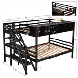 Twin over Full Bunk Bed with Staircase and Built-in Storage Cabinets,Espresso - Home Elegance USA