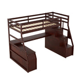 Twin Size Loft Bed with with 7 Drawers 2 Shelves and Desk - Espresso - Home Elegance USA