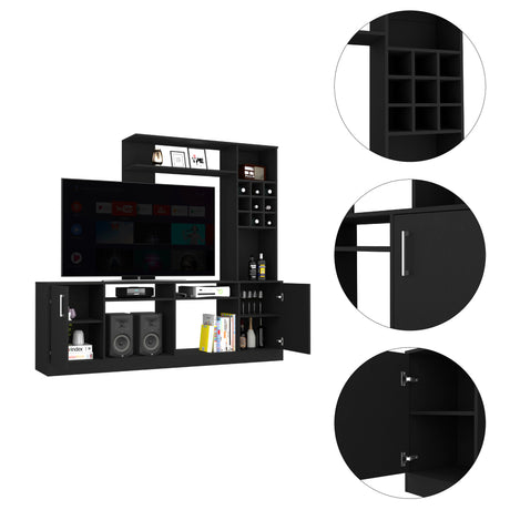 Latrou 6-Bottle 2-Door Entertainment Center Black Wengue Home Elegance USA