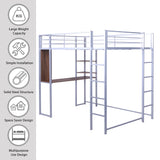 Full Size Metal Loft Bed with 2 Shelves and one Desk ,Silver (Old SKU: LP000091AAN )