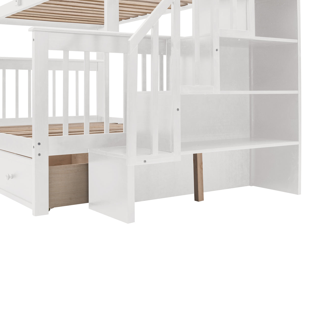 Stairway Twin-Over-Full Bunk Bed with Drawer, Storage and Guard Rail for Bedroom, Dorm, for Adults, White color(OLD SKU :LP000219AAK) Home Elegance USA