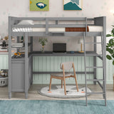 Full size Loft Bed with Drawers and Desk, Wooden Loft Bed with Shelves - Gray(OLD SKU:LT000529AAE) Home Elegance USA