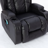 Black PU Recliner Chair Single sofa,Eight point massager function and Heated,ring-pull, cup holder, Adjustable Home Theater Single Recliner Suitable for the elderly vibration massage manual remote con Home Elegance USA