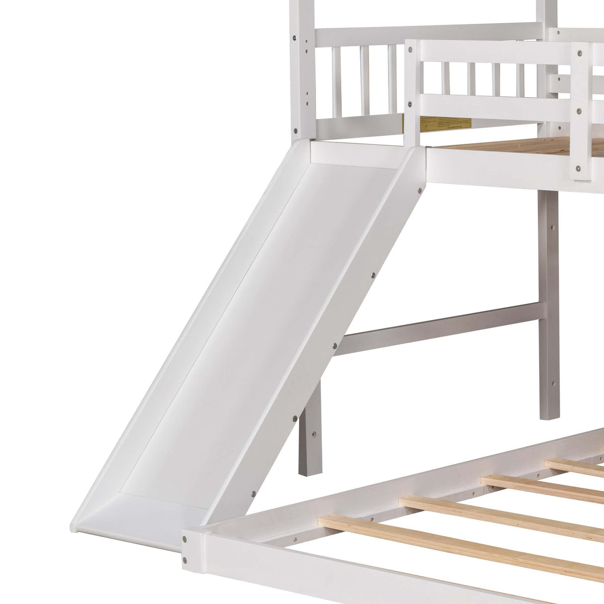 Twin over Full House Bunk Bed with Convertible Slide and Storage Staircase,Full-Length Guardrail,White - Home Elegance USA