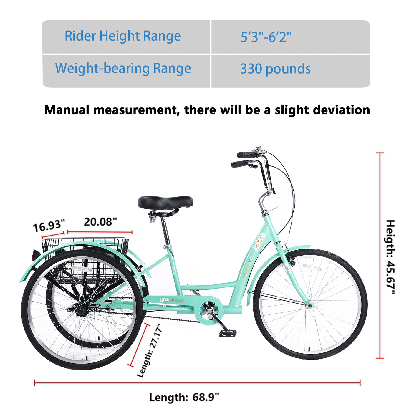 26" European Adult Tricycles 3 Wheel W/Installation Tools with Low Step-Through, Large Basket, Tricycle for Adults, Women, Men