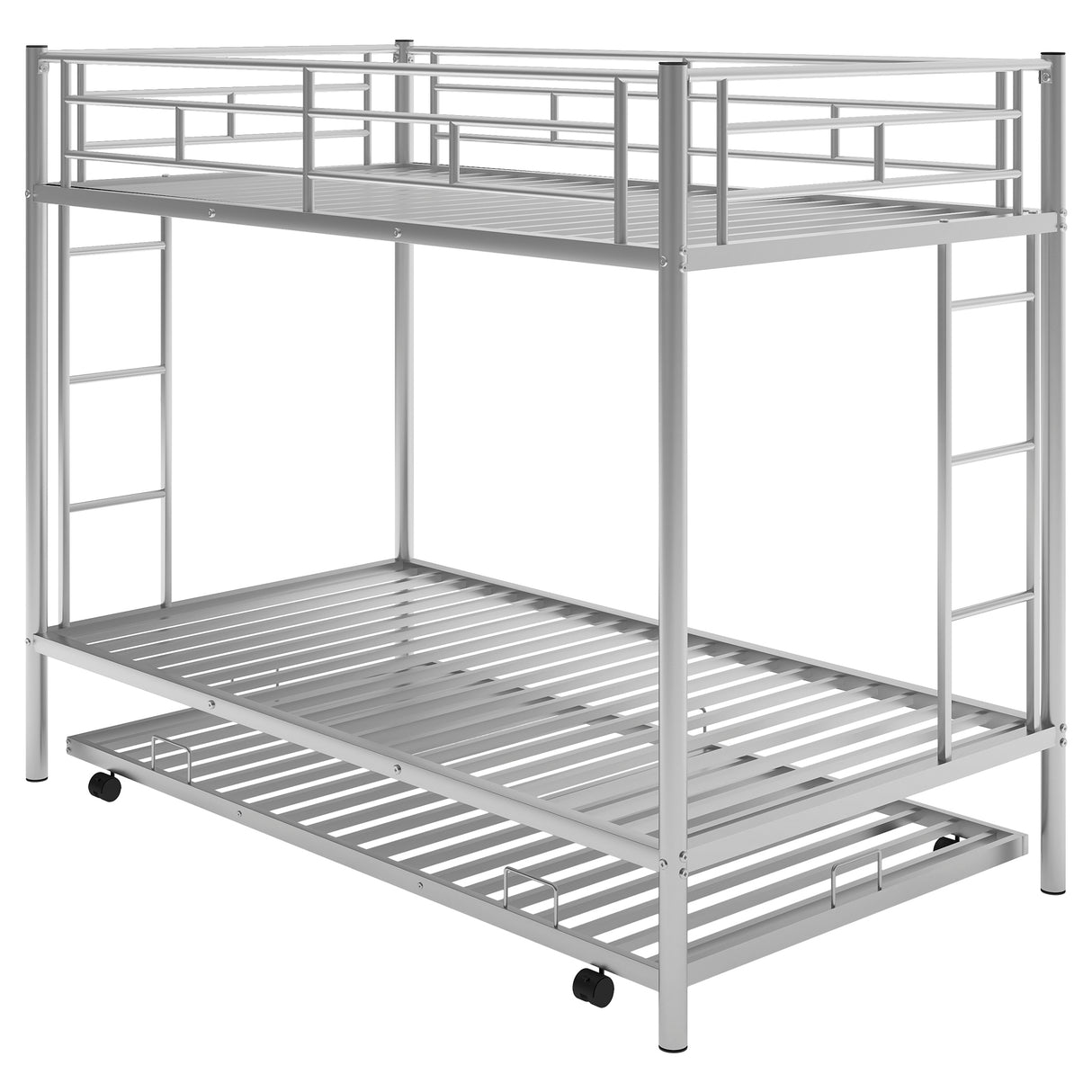 Twin over Twin Bunk Bed with Trundle, Silver - Home Elegance USA