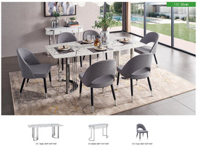 131 Silver Marble 8 Piece Dining Room Set W-1Ext In Silver - 131Diningtabless-8Set | ESF