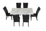 7-piece Dining Table Set with 1 Faux Marble Dining Rectangular Table and 6 Upholstered-Seat Chairs ,for Dining room and Living Room ,Black - Home Elegance USA