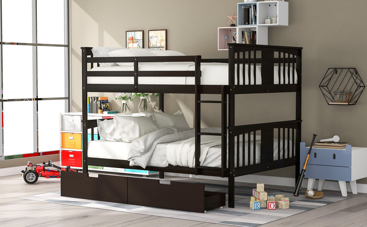 Full over Full Bunk Bed with Drawers and Ladder for Bedroom, Guest Room Furniture-Espresso(OLD SKU :LP000205AAP) - Home Elegance USA