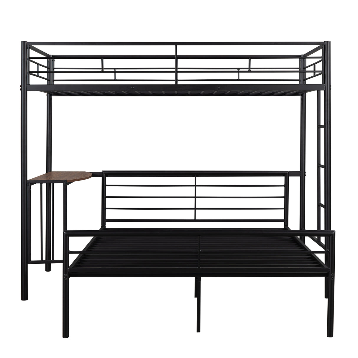 Twin Over Full Metal Bunk Bed with Desk, Ladder and Quality Slats for Bedroom, Metallic Black（OLD SKU :LP000092AAB） - Home Elegance USA