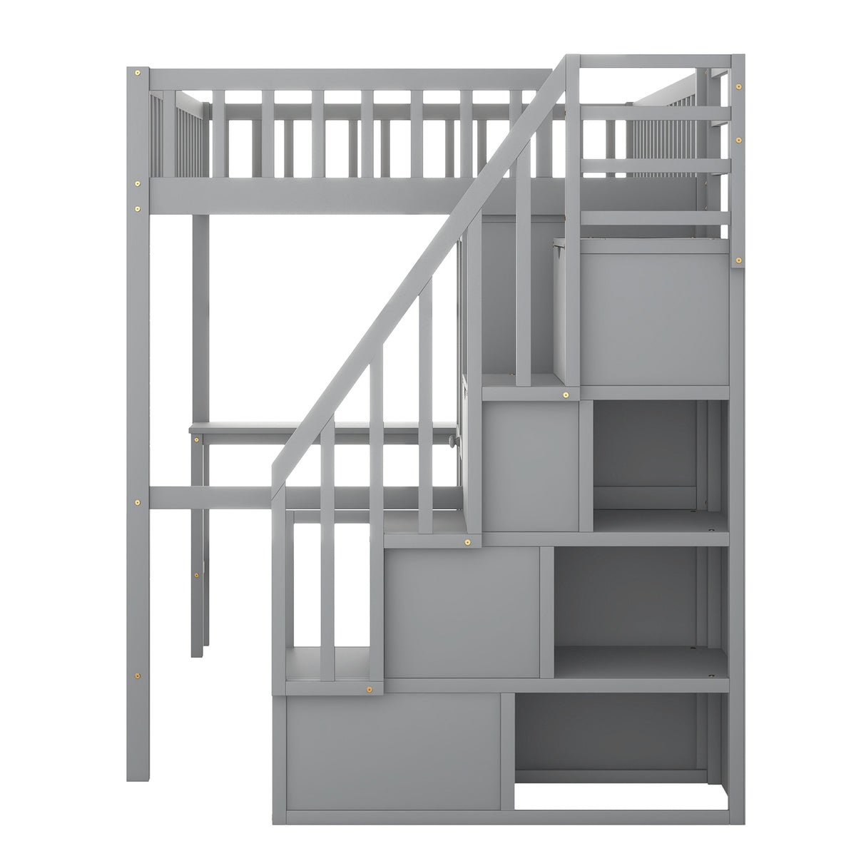 Full size Loft Bed with Bookshelf,Drawers,Desk,and Wardrobe-Gray - Home Elegance USA
