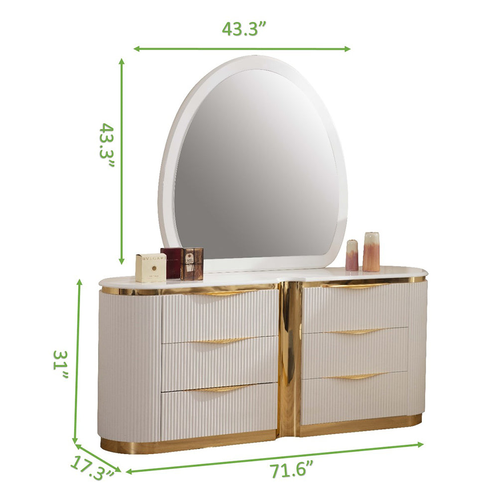 Laura Gold Detailed Dresser made with Wood in White - Home Elegance USA