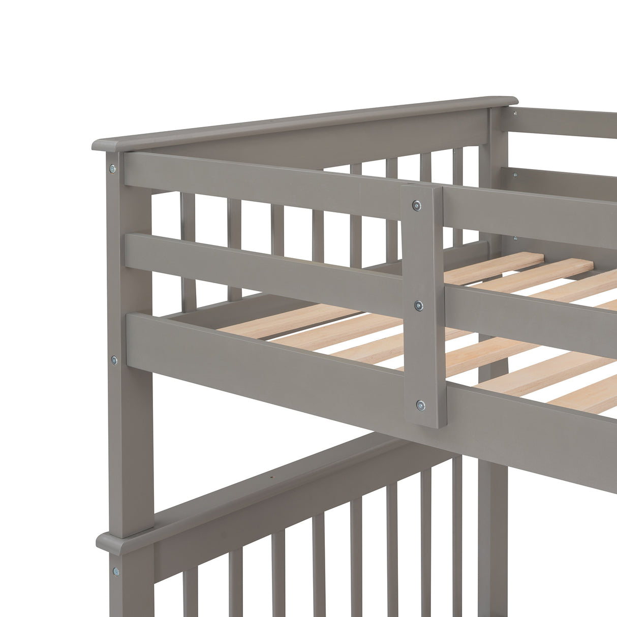 Stairway Twin-Over-Twin Bunk Bed with Storage and Guard Rail for Bedroom, Dorm, Gray color(OLD SKU :LP000109AAE) - Home Elegance USA