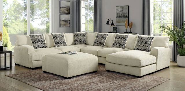 Kaylee - U-Shaped Sectional Right Side & Ottoman - Beige - Home Elegance USA