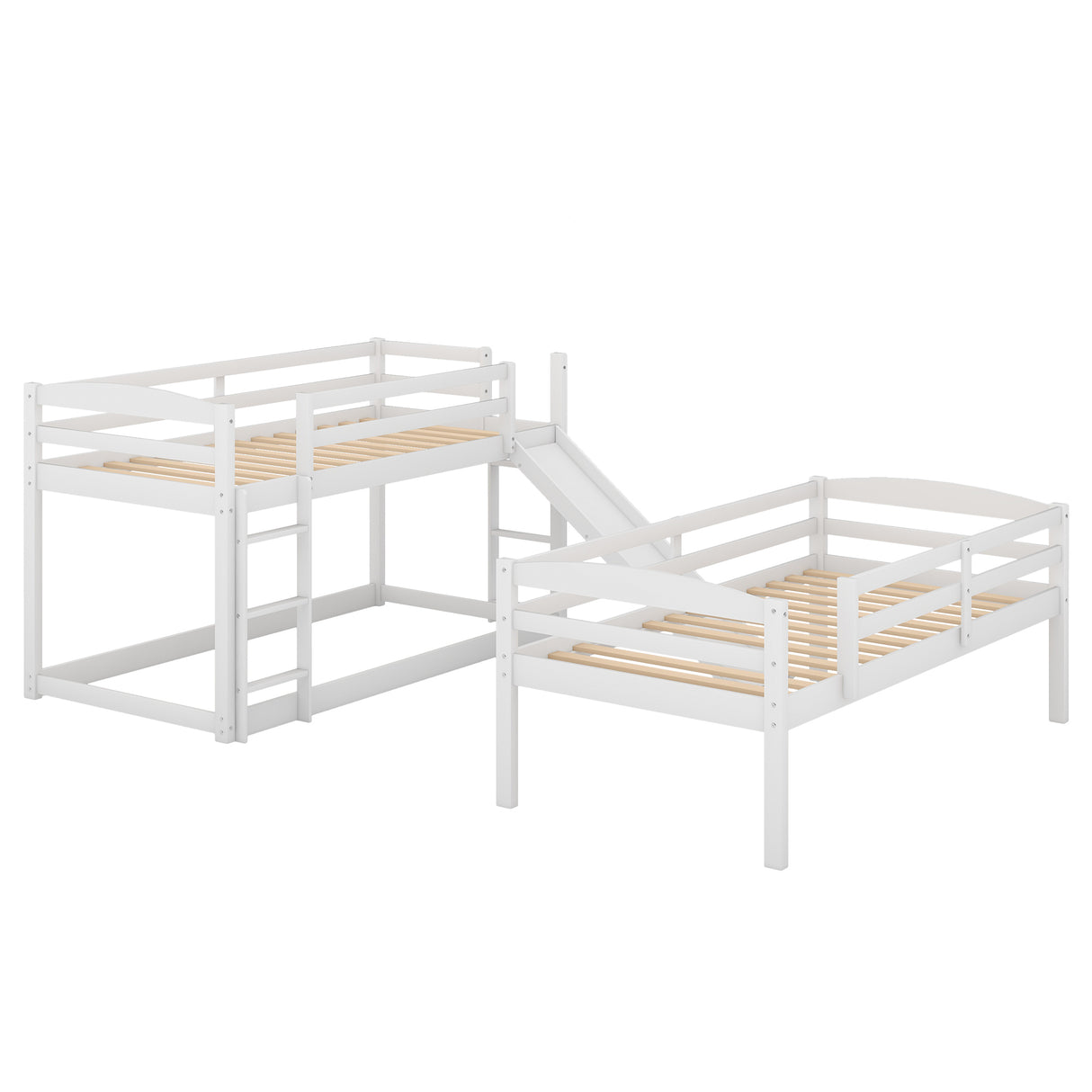 Twin over Twin over Twin Adjustable Triple Bunk Bed with Ladder and Slide,White(OLD SKU:SM000508AAK) - Home Elegance USA