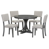 TREXM 5-Piece Retro Round Dining Table Set with Curved Trestle Style Table Legs and 4 Upholstered Chairs for Dining Room (Dark Gray) - Home Elegance USA