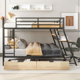 Full Size Metal Bunk Bed with Built-in Desk, Light and 2 Drawers, Black(Expected Arrival Time: 9.18)