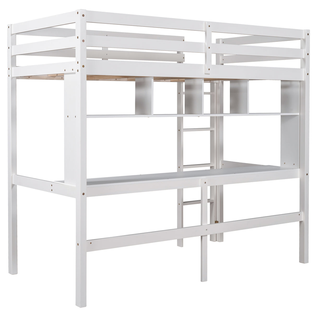 Twin Size Loft Bed with Convenient Desk, Shelves, and Ladder, White(Similar SKU:SM001302AAK) - Home Elegance USA