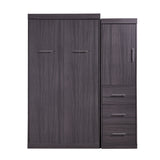 Twin Size Murphy Bed with Wardrobe and Drawers, Storage Bed, can be Folded into a Cabinet, Gray - Home Elegance USA