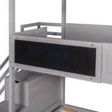 Twin over Full House Bunk Bed with Storage Staircase and Blackboard,Grey - Home Elegance USA