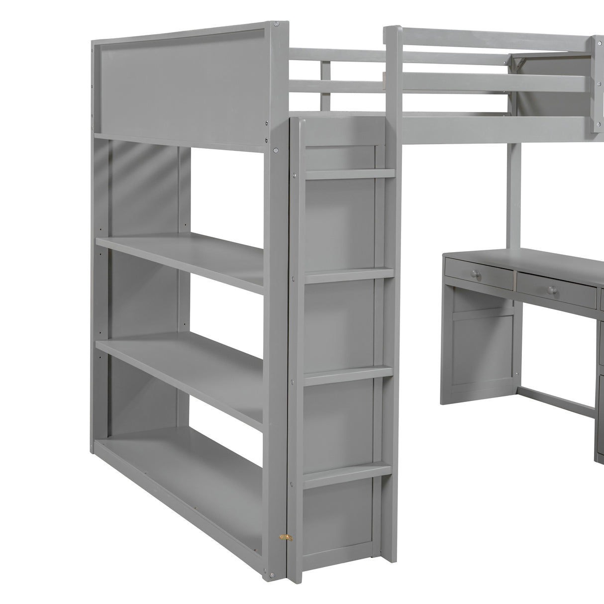 Full Size Loft Bed with Ladder, Shelves, and Desk, Gray - Home Elegance USA