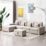 Nolan Beige Linen Fabric 5Pc Reversible Sofa Chaise with Interchangeable Legs, Storage Ottoman, and Pillows - Home Elegance USA