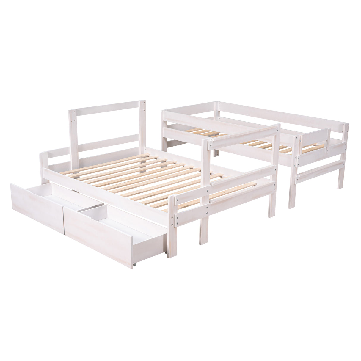 Twin over Full Wood Bunk Bed with 2 Drawers, White - Home Elegance USA