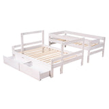 Twin over Full Wood Bunk Bed with 2 Drawers, White - Home Elegance USA