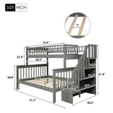 Twin over Full Bunk Bed with Shelves, Gray - Home Elegance USA