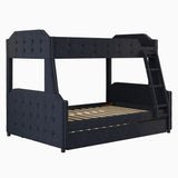 Twin over Full Upholstered Bunk Bed with Trundle and Ladder,Tufted Button Design,Black - Home Elegance USA