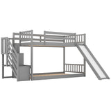 Twin over Twin Bunk Bed with Convertible Slide and Stairway, Gray - Home Elegance USA