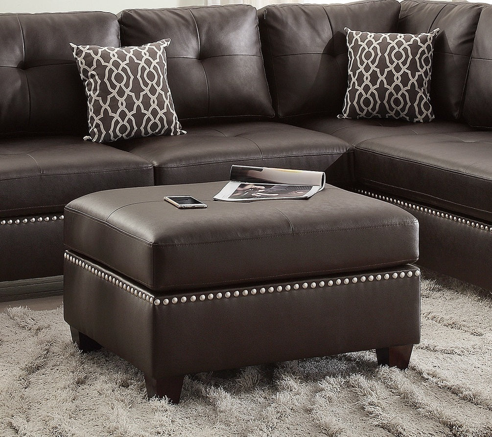 3 - pcs Sectional Sofa Espresso Bonded Leather Cushion Sofa Chaise Ottoman Reversible Couch Pillows | Home Elegance USA