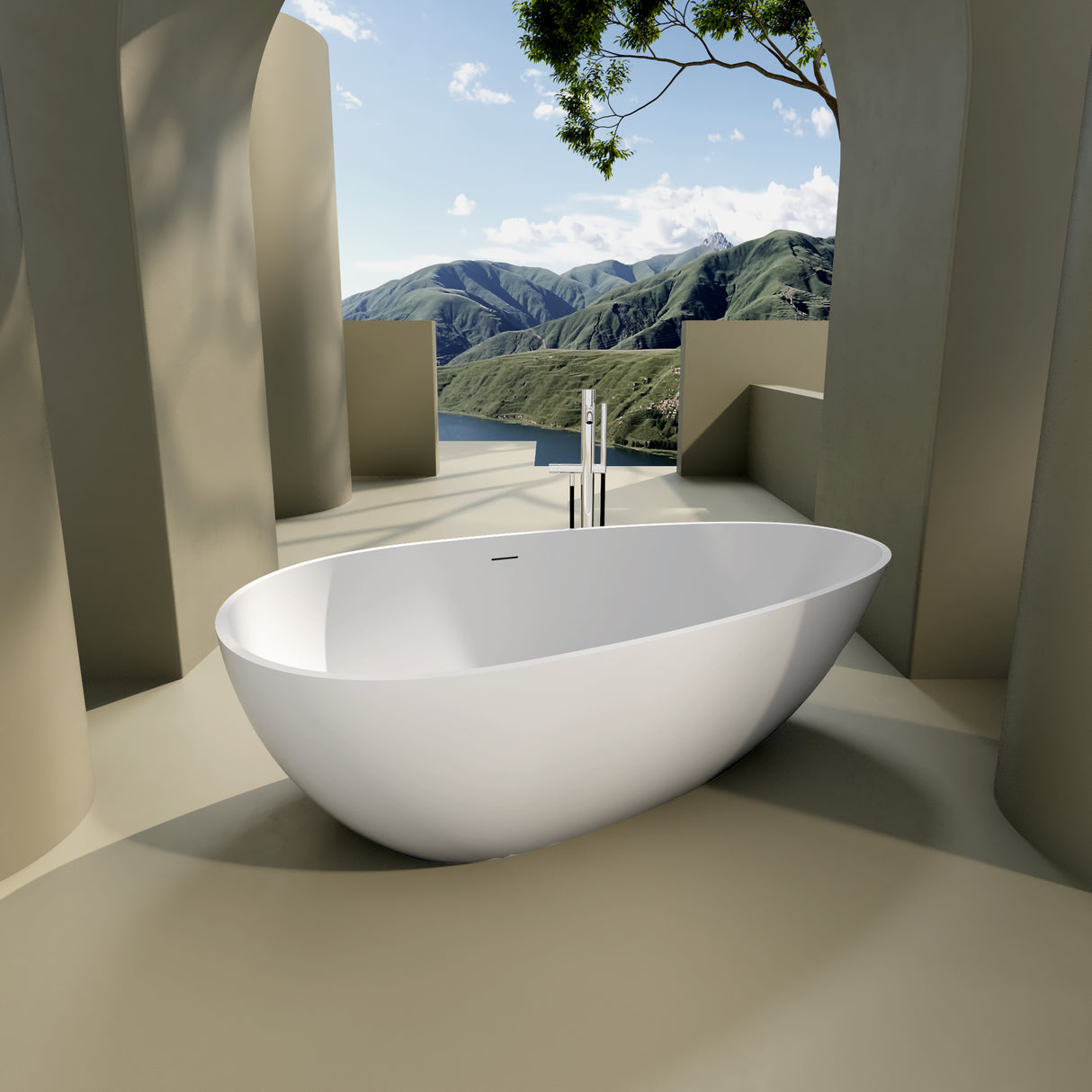 Modern Design Matte White Solid Surface Freestanding Soaking Bathtub with Overflow, cUPC Certified - 59*31 22S02-59