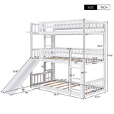 Twin-Over-Twin-Over-Twin Triple Bed with Built-in Ladder and Slide , Triple Bunk Bed with Guardrails, White - Home Elegance USA