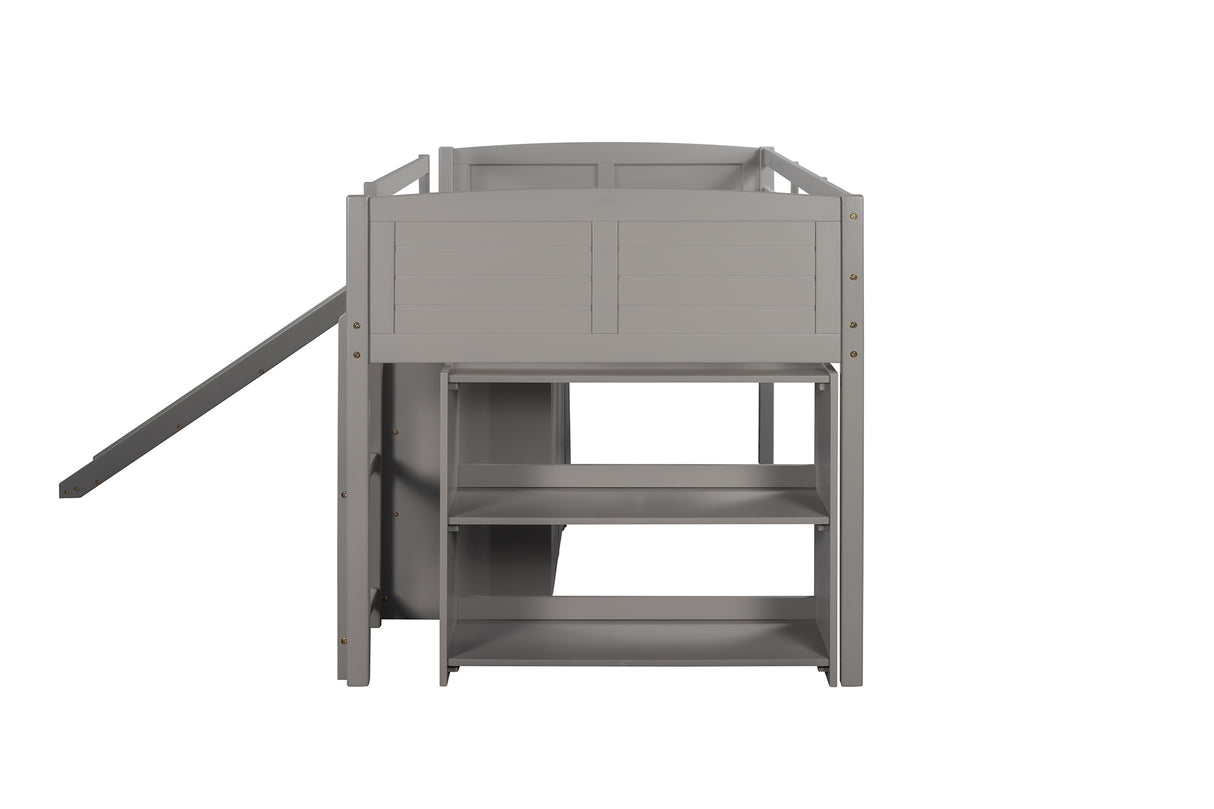 Low Twin Size Loft Bed with Cabinets, Shelves and Slide - Gray(OLD SKU :LP000503AAE) - Home Elegance USA