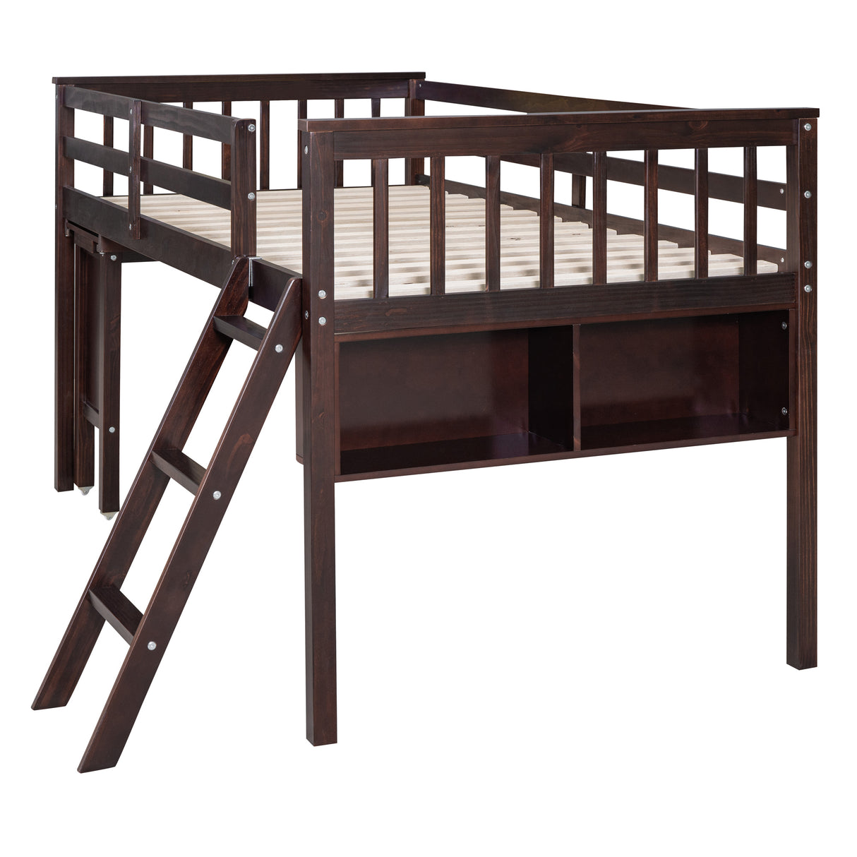 Twin Size Loft Bed With Removable Desk and Cabinet, Espresso - Home Elegance USA