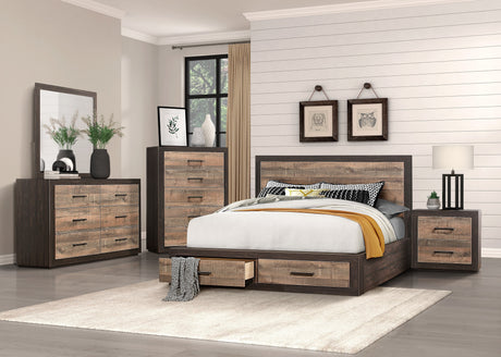 Contemporary Style Footboard Storage Queen Bed 1pc Natural Wood Grain Look Drawers Two-Tone Finish Stylish Bedroom Furniture - Home Elegance USA