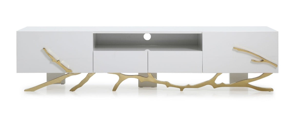 Vig Furniture Modrest Legend - 87"-Wide Modern White Gold TV Stand