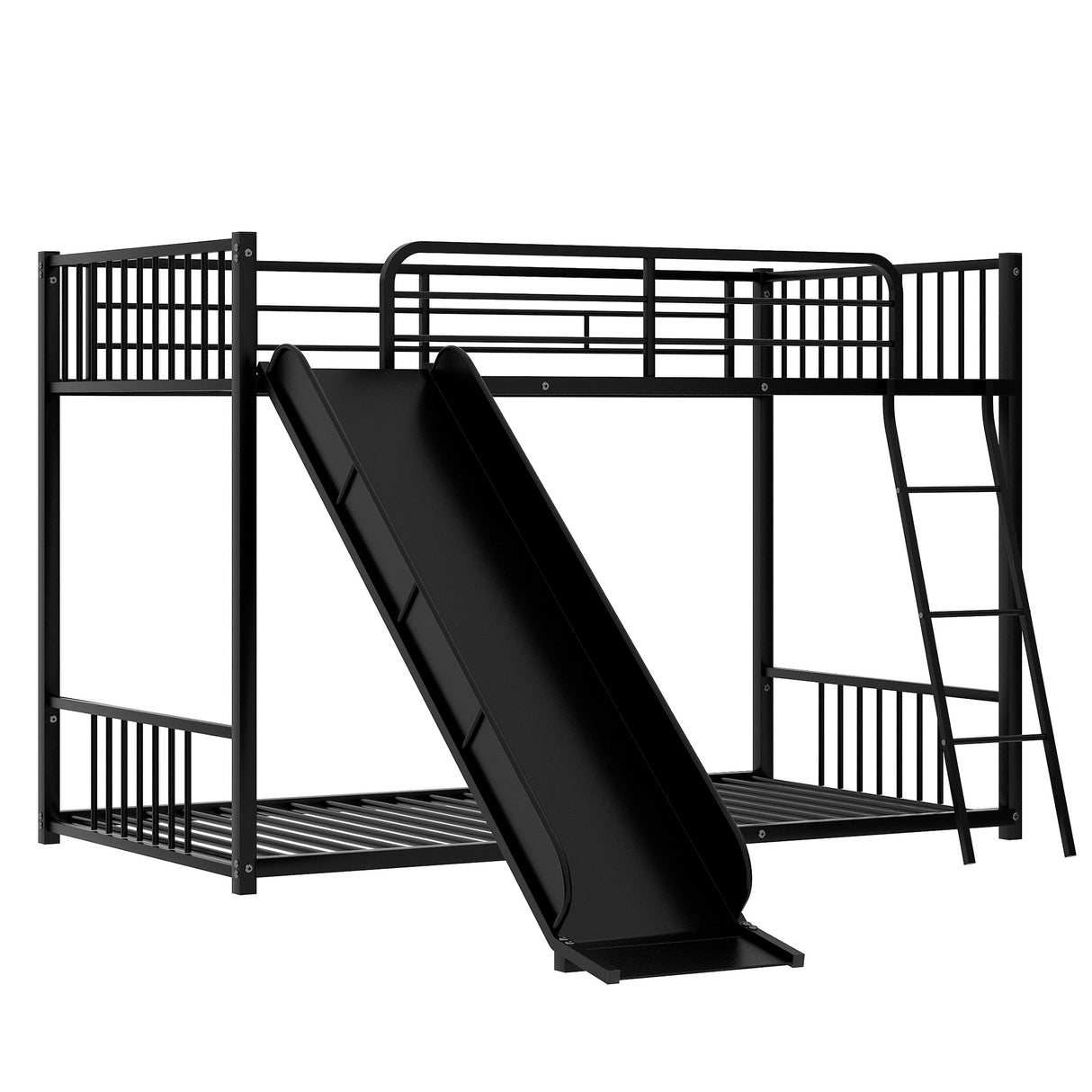 Metal Bunk Bed with Slide, Twin over Twin, Black - Home Elegance USA