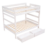 Full over Full Wood Bunk Bed with 2 Drawers, White - Home Elegance USA