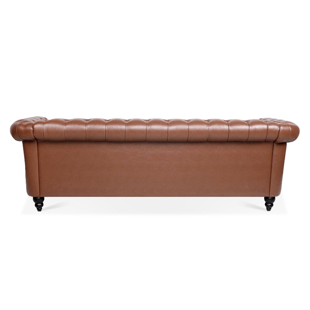 84.65"BROWN PU Rolled Arm Chesterfield Three Seater Sofa. | Home Elegance USA