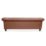 84.65"BROWN PU Rolled Arm Chesterfield Three Seater Sofa. - W68035343 - image - 6