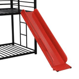 Twin Over Twin Metal Bunk Bed ,Metal Housebed with Slide and Storage Stair,Black with Red Slide(OLD SKU:LP000195AAJ) - Home Elegance USA